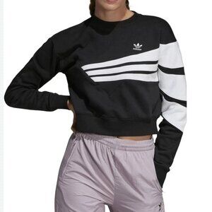 Adidas Black & White Striped CROPPED SWEATSHIRT Women XS Streetwear Athleisure